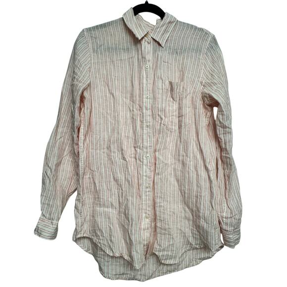 GAP Linen Button Down Shirt Small Boyfriend Fit Pink White Stripe 100% Linen - Picture 1 of 4